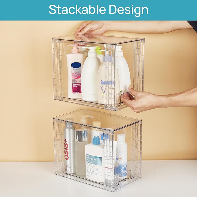 Vtopmart 4 Pack Clear Stackable Storage Drawers,9.7" High Plastic Organizers Bins for Skincare, Bathroom Supplies,Ideal for Cabinet,Undersink,Vanity,Kitchen,Pantry Organization - Image 7