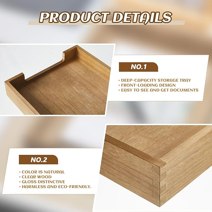 Fulmoon 3 Pcs Stackable Wood Letter Tray A4 Size Desk Tray Organizer Wooden Office Documents Tray Desktop Mail File Folder Document Magazine Storage - Image 4