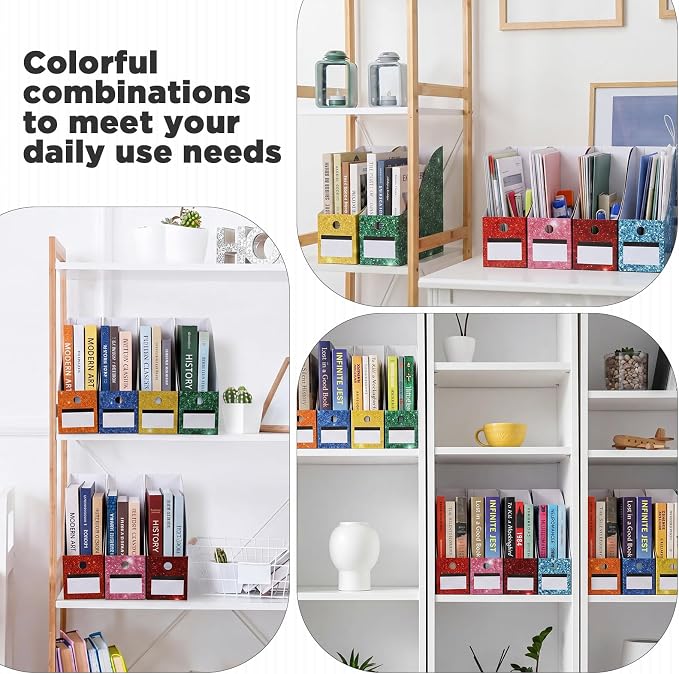 32 Pcs Magazine File Holder Set Including Colored Foldable Desk File Holder Organizer White Label Stickers Cat Pen Cardboard Magazine Storage Box for Document School Office (Solid,Glitter) - Image 7