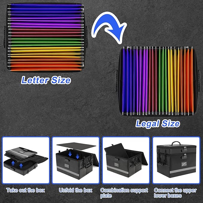 EXLIFBAG 2 Layer File Box with Lock, Portable Document Organizer Box with Handle, Fireproof File Box for Home Office, Legal File Organizer Storage - Image 4