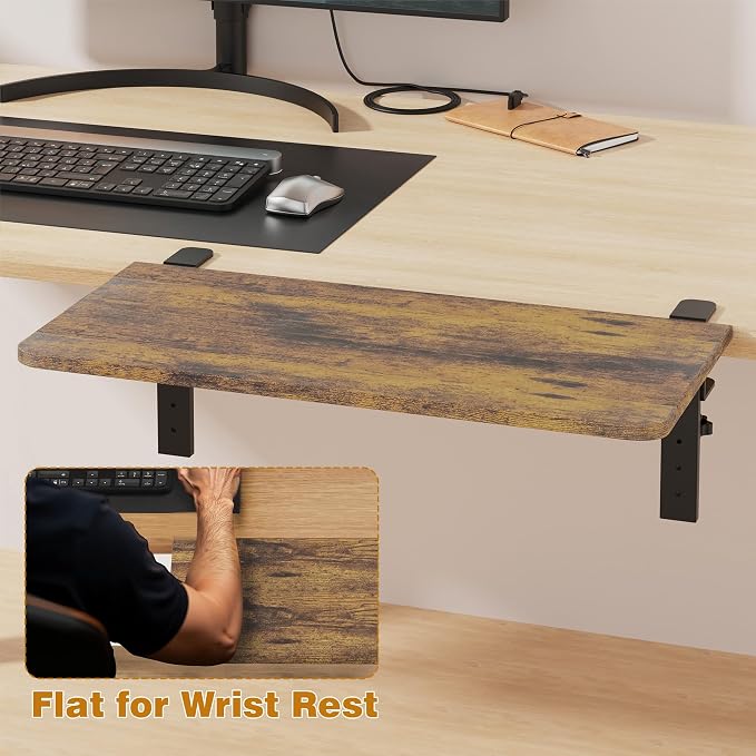 Desk Extender, 22-inch Clamp-On Desk Shelf, Height-Adjustable Desktop Shelf Organizer for Monitors Office and Gaming Accessories, Arm Support Table Extension, 44lbs Heavy Duty, Dark Brown - Image 5