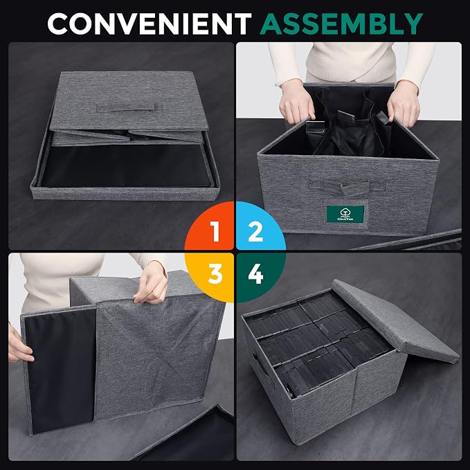 VHS Storage Box with Lid Pack of 3, Practical VHS Storage Case with Index Labels, 14.4 x 13.4 x 8.2 Inches VHS Holder Storage Containers to Store up to 126 VHS Tapes- Gray - Image 5
