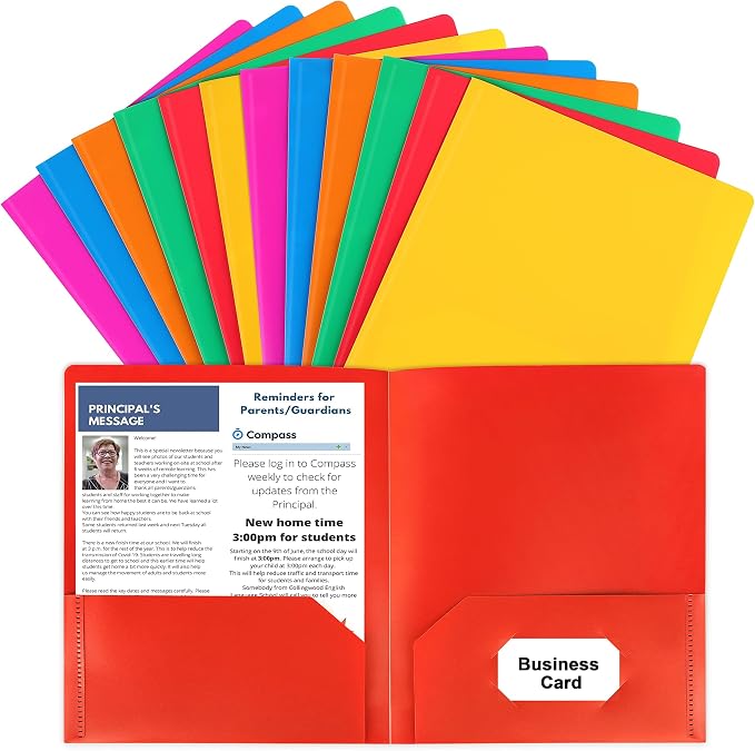 HABGP Plastic Folders with Pockets, 12 Color Heavy Duty Two Pocket Folder | Business Card Holder, for Office, High School by HABGP
