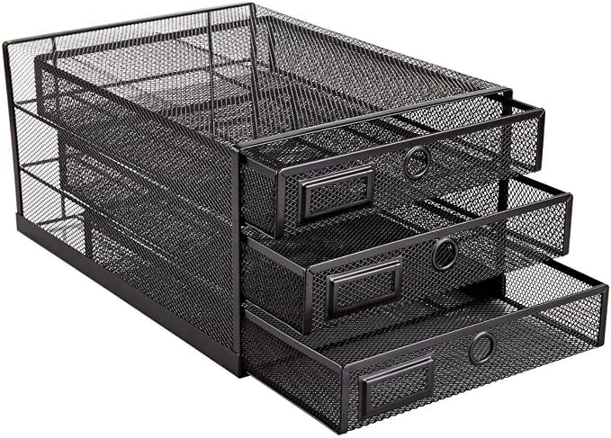 Annova Desk Organizer Wire Mesh 3 Tier Sliding Drawers Paper Sorter/Multifunctional/Premium Solid Construction for Letters, Documents, Mail, Files, Paper, Kids' Art Supplies (Black) - Image 5