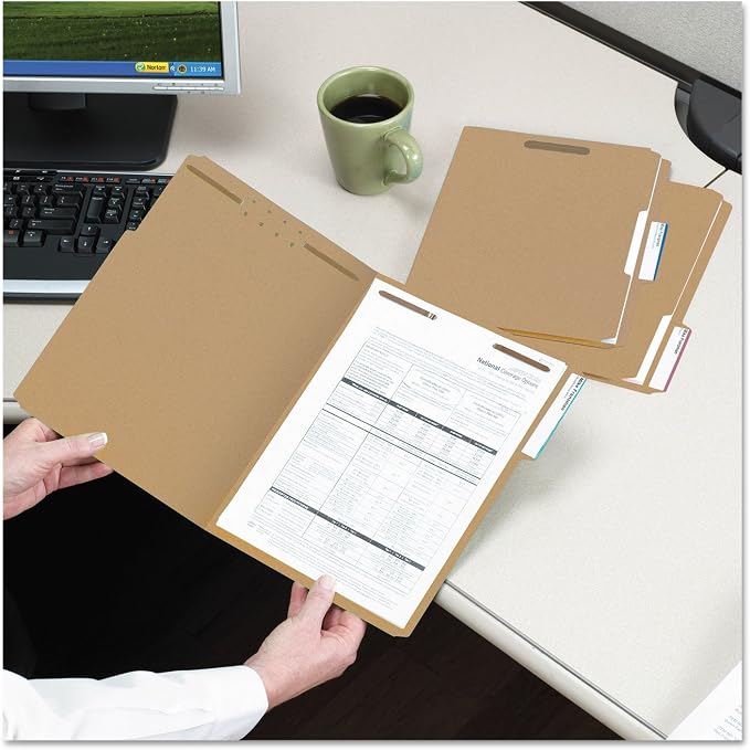 Smead Fastener File Folder, 2 Fasteners, Reinforced 1/3-Cut Tab, Letter Size, Kraft, 50 per Box (14837) - Image 2