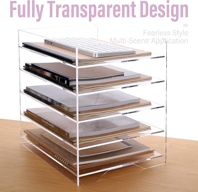 SANRUI Acrylic Paper Organizer Letter Tray for Desk, 5 Tier Enlarged File Sorter,Clear File Holder Desktop Shelf Document Storage for School Office Home - Image 7