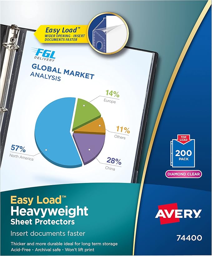 Avery 74400 Heavyweight Sheet Protectors, Letter Size, Diamond Clear, 200/BX - Image 2