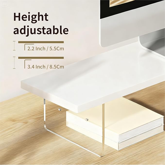 Wood Monitor Stand Riser with Acrylic Legs, Computer Screen Stand Desk Organizer, 31.5 x 7.9 x 3.1 inch, Hold up to 66 lbs (White, 31.5"×7.9"×3.1") - Image 4