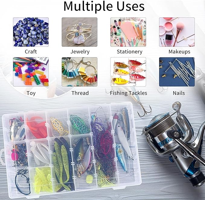 Bead Organizer Storage 2 Pack 36 Grid Jewelry Tackle Craft Box Adjustable | Clear Plastic, Adjustable Dividers, Label Stickers Included, for Beads Jewelry Crafts Fishing Tackle and Small Parts - Image 5