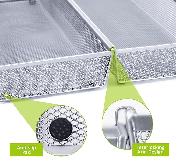 Neudeco Silverware Drawer Organizer, Pack 5, Silver | Utensil Organizer, For Large Utensils, Interlocking Arm, Cutlery Tray for Knives Fork Spoon - Image 3