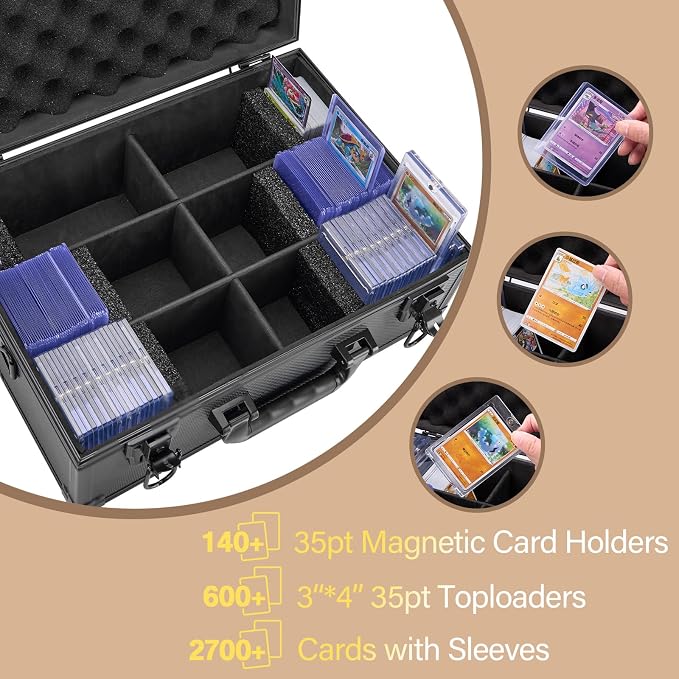 LOCKCURX Trading Card Storage Box for 3"x4" 35pt Rigid Cards, Holds 600+ Toploaders, Sports Card Case with 6 Foam Dividers, Toploader Storage Box, Sports Card Storage with Key Lock - Image 2