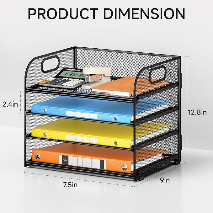 Lavatino Paper Organizer for Desk, 4-Tier Desk Organizer Tray, Mesh Desktop File Organizers with Handle, Office Classroom Organization and Storage-Black - Image 2