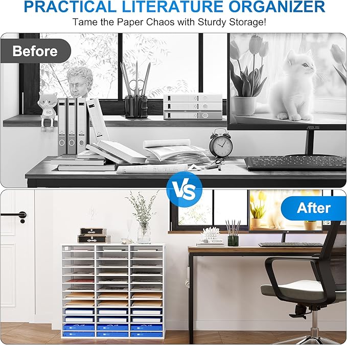 Mail Sorter Adjustable Countertop Mail Holder, Heavy Duty Literature Organizer, Student Mailbox for Classroom, Desktop Bill Paper Organizer for Office Home School, 36 Compartments, White - Image 3