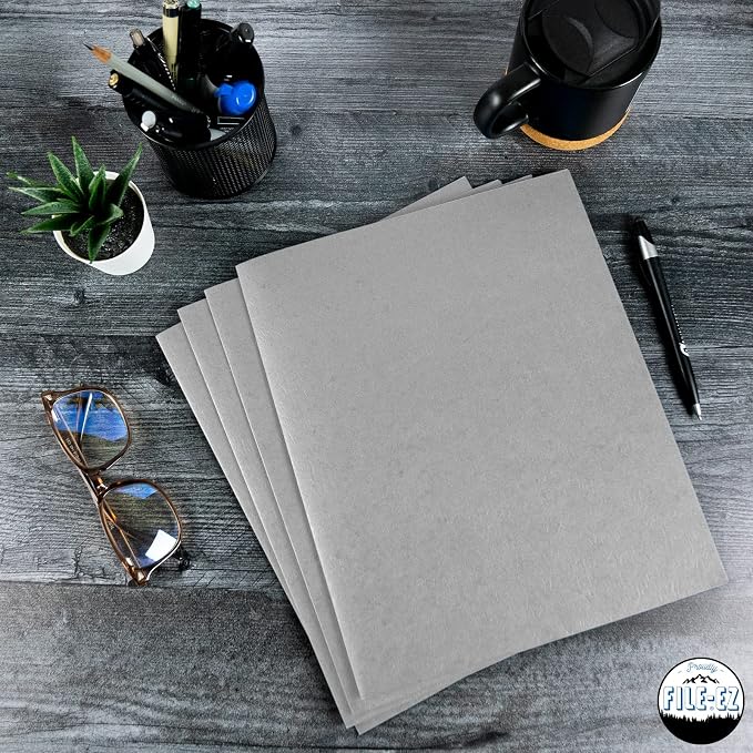 FILE-EZ Two-Pocket Folders, Gray, 125-Pack, Textured Paper, Letter Size (EZ-32430) - Image 7