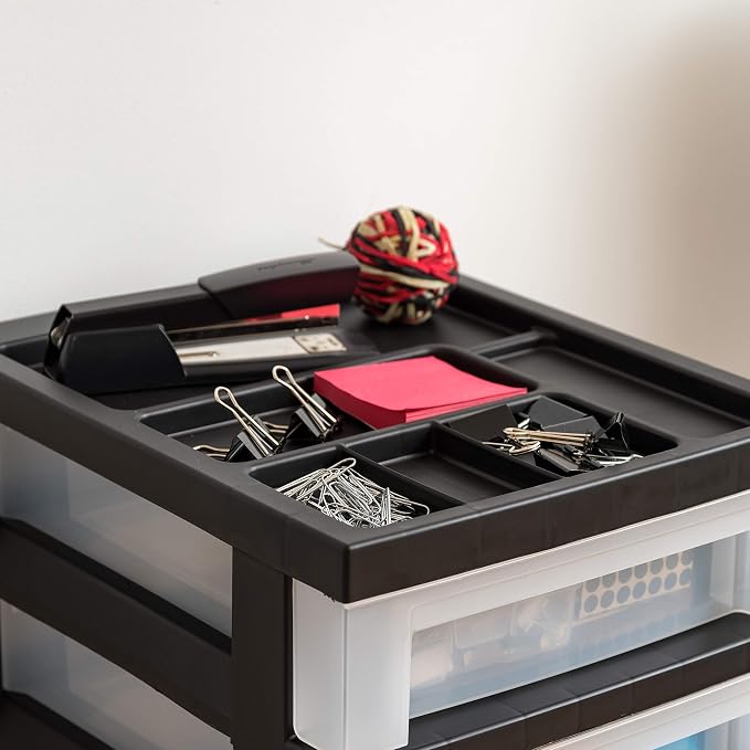 IRIS USA MC Plastic Storage Drawer, Rolling Cart with Organizer Top, 10, Black - Image 7