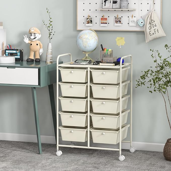 Giantex 10 Drawers Rolling Cart, Classroom Organizers, Storage Cart with Wheels, for Teacher Office Home School Supplies Tool Craft Art Paper, Ivory Color - Image 4