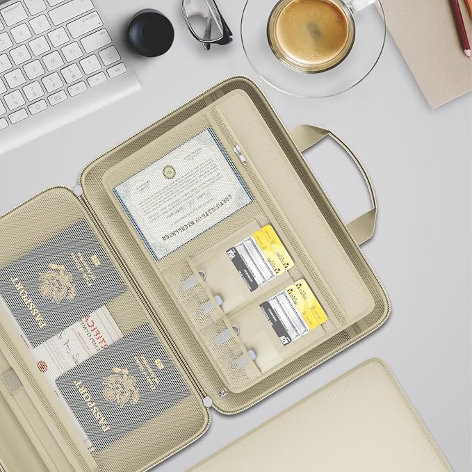 Tamfile Fireproof File Organizer with Lock,Hard Case Fireproof Document Box | 13 Transparent Pockets Accordion File Folder, Office Important Document Organizer for Letter A4 Files Laptop Passports, Beige - Image 5