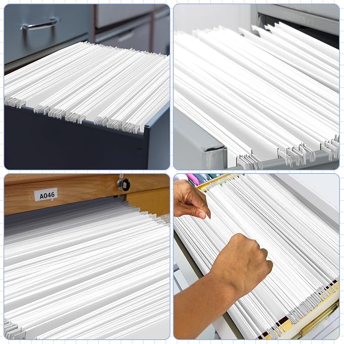 25 Pack White Hanging File Folders Legal Size Hanging Folders with 1/5 Cut Label Tabs for Filing Cabinet Files Office, School Desktop File Storage - Image 3