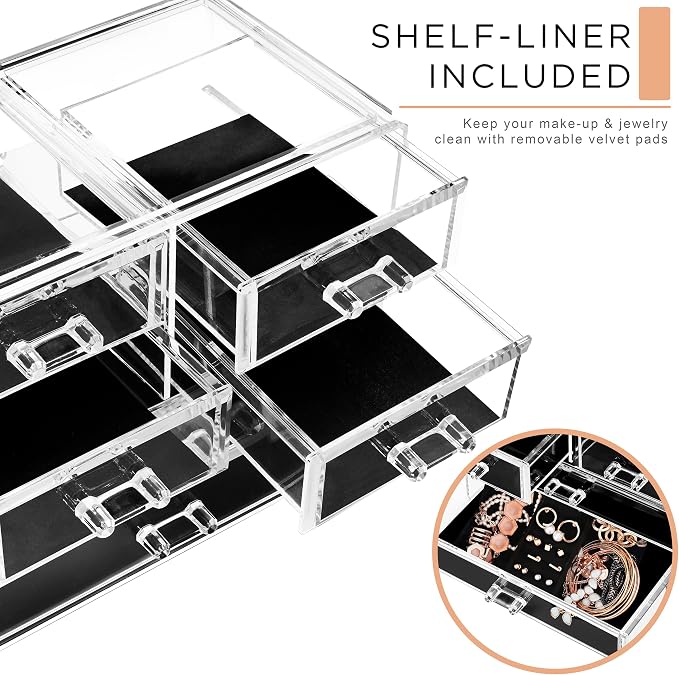 Sorbus Clear Makeup Organizer Display - Stylish Organization and Storage Case for Cosmetics, Jewelry & Hair Accessories - Space Saving Makeup Organizer for Vanity & Bathroom (2 Large, 4 Small Drawers) - Image 5