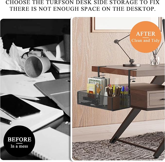 Office Under Desk Organizer Storage, Metal 3-IN-1 Clamp On Desk Side and Desktop File Document Magazine Organization Wall Hanging Bin Holder Office Supplies For Home School Essentials - Image 5