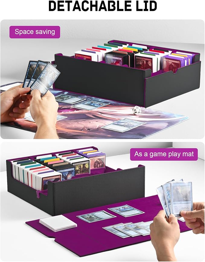 ZLCA Card Storage Box for MTG PTCG, Commander Deck Box Holds 3200+ Cards, Trading Card Storage Case with 4 Stoppers, Card Organizer for TCG Sport Cards(Black&Purple) - Image 3