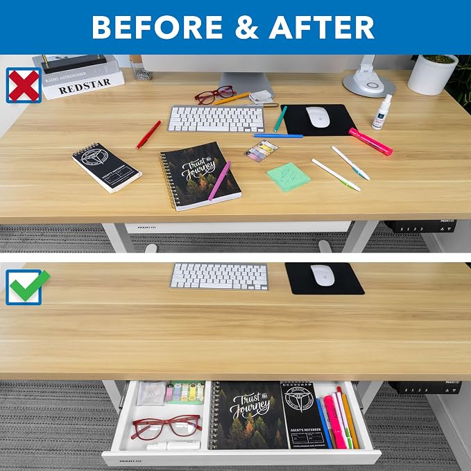 Mount-It! Under Desk Drawer Organizer with 2 Compartments, Shallow Low-Profile Slide-Out Desk Tray, 20.7″ x 8.9″ x 1.8″, Pull-Out Pencil Drawer for Traditional & Standing Desks- White - Image 3