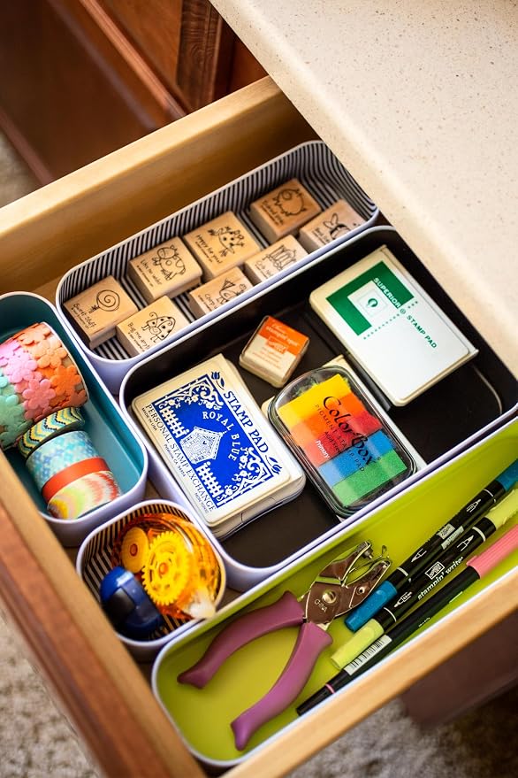Three by Three Seattle Metal Drawer Organizer Tray Set, 5-Pc, 2" (Assorted) | Deep 2" food-safe metal bins; soft non-scratch base; perfect for kitchen utensils, tools & bulkier drawer items - Image 5