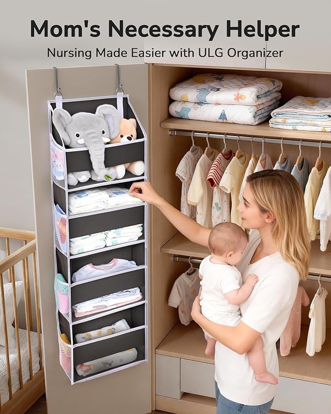 ULG 1 Pack Small Over Door Organizer with 4 Large Pockets 8 Mesh Side Pockets, Hanging Storage Organizer with Clear Window Kids Toys Deep Gray - Image 6