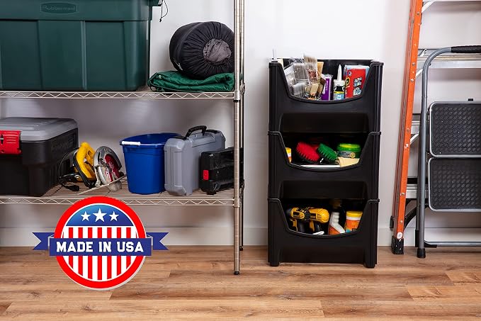 Mighty Tuff Jumbo Stackable Storage Bins, Pack of 3, Easy-Access Storage, Large Easy-to-Grip Handles, Wide Front Opening, Interlocking, Stack Vertically, Black - Image 6