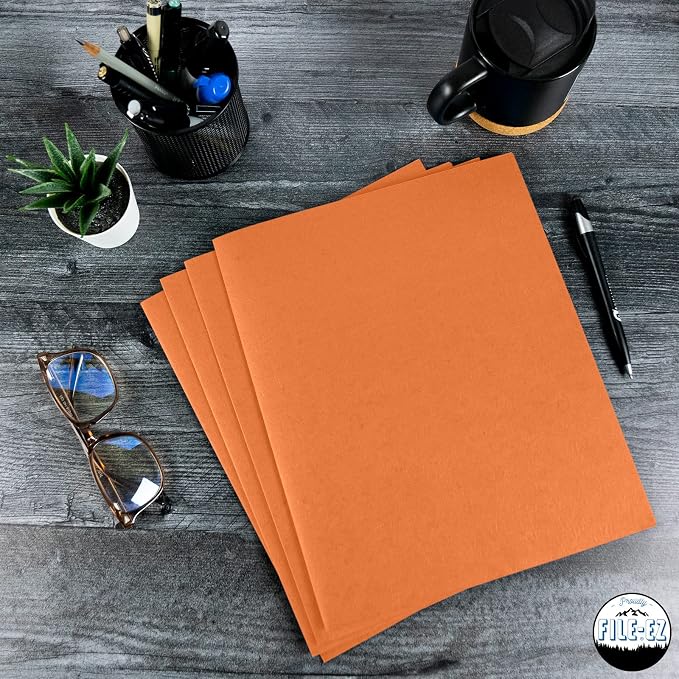 FILE-EZ Two-Pocket Folders, Orange, 125-Pack, Textured Paper, Letter Size (EZ-32465) - Image 7