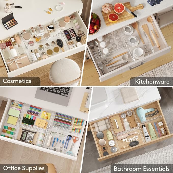 Lifewit 12 Pack 4" High Drawer Dividers 28-43.5cm/11-17" Adjustable Drawer Organizer for Clothes/Utensils, Expandable Drawer Organizer in Dresser/Kitchen/Bedroom/Office Organization & Storage Clear - Image 7