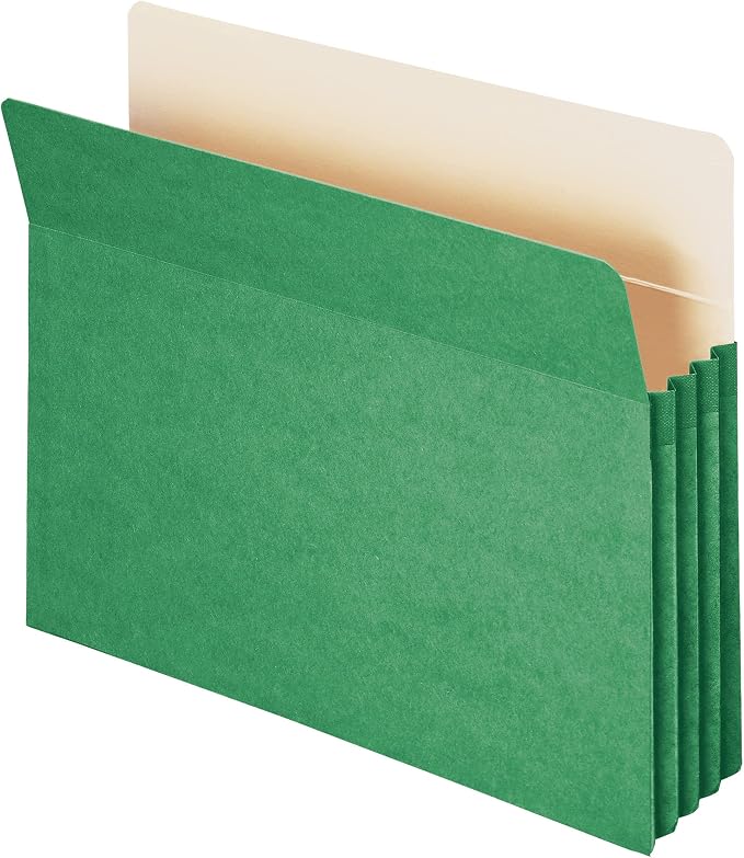 Smead File Pocket, Straight-Cut Tab, 3-1/2" Expansion, Letter Size, Green, 25 per Box (73226) by SMEAD