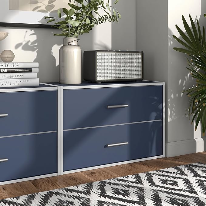 Homes: Inside + Out Apexa 2-Drawer Wooden Stackable Storage Drawers, Small Food Pantry Cabinet, Cajonera De Madera, Underbed Drawer Dorm Teen Room Decor & Bedroom, Home Office, Kitchen, Steel Blue - Image 6