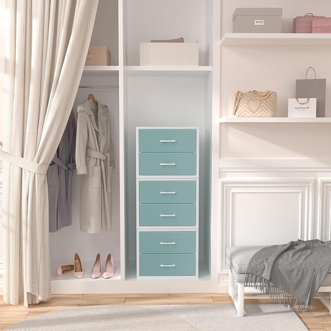 BOLUO Stackable Storage Drawers Closet Organizers and Storage Fabric Blue 2 Drawer Dresser for Bedroom 2 Packs Modern - Image 4