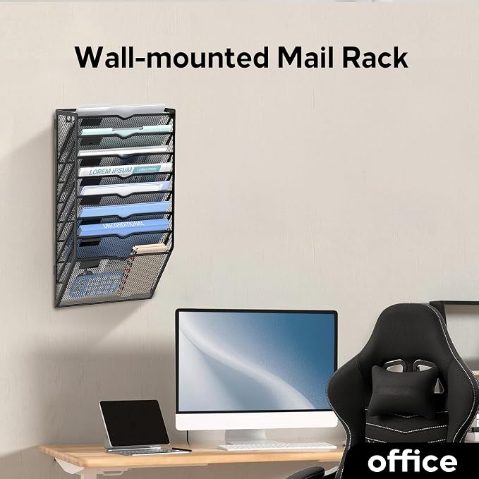 8-Tier Wall File Organizer and Hanging File Organizer, Black | Wall Organizer and Wall Mounted File Holder with 8 Pockets and Label Panels for Files, Mail, Folders, Magazines and Paper - Image 6