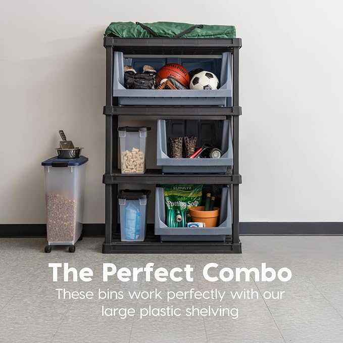 IRIS USA 3-Pack Large Open Front Storage Bins, Gray | Organize tools, hardware, sporting goods, and household items with durable construction and space-saving vertical storage - Image 9