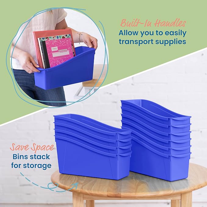 ECR4Kids Linking Plastic Storage Book Bin, Multipurpose Organization, Blue, 10-Piece - Image 4