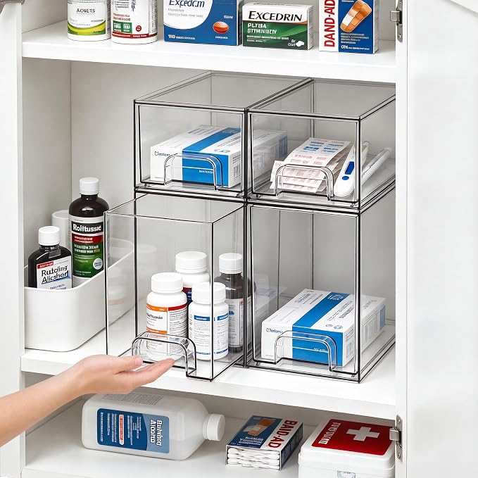 Clear Stackable Storage Drawers, Baby Bottle Organizer, Easily-Access Makeup Organizer, Durable Containers for Bathroom Countertop, Pantry and Medicine Cabinet Organizer - Image 2