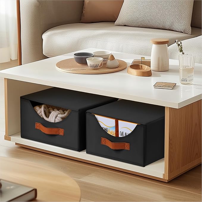 Stackable Storage Drawers - Collapsible Storage Bins with Drawers, 6 Pack Small Closet Organizer Bins, Fabric Pull Out Organizer for Bedroom, Living Room, Dorm, Black - Image 2