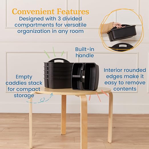 ECR4Kids 3-Compartment Small Plastic Caddy, Multipurpose Organization, Black, 6-Pack - Image 5