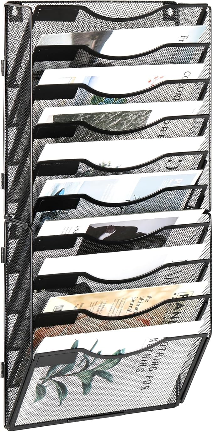 EasyPAG Wall File Organizer for Office 10 Pocket Mesh Wall Mounted Paper Organizer Hanging Folder Holder with Nametag Label for Home School, Black by EasyPAG