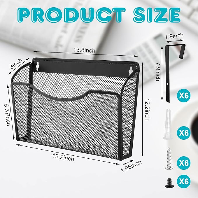 Tenceur 3 Pcs Mesh Letter Wall File Folder Cubicle File Holder Hanging Wall Mounted File Holder 3 Pocket Vertical File Organizer for Office Home Room Storage Basket(13.19 x 12.2 x 3.07 Inch,Black) - Image 2