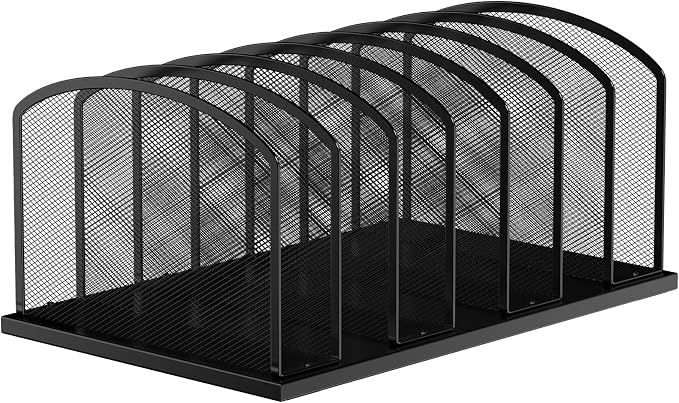 MINDEPOT Desk File Organizer 7 Sections Upright Mesh File Sorter Organizer for Desk, Office Organization File Holder for Home, Office & Classroom (Black, 1Pack) by MINDEPOT