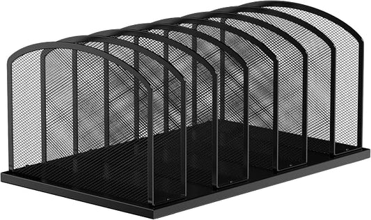 MINDEPOT Desk File Organizer 7 Sections Upright Mesh File Sorter Organizer for Desk, Office Organization File Holder for Home, Office & Classroom (Black, 1Pack) by MINDEPOT