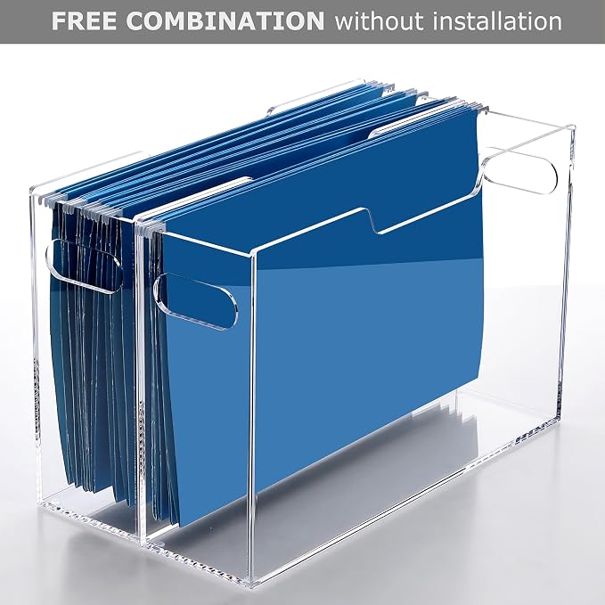 DINGHUO Acrylic Hanging File Organizer Box, Legal Size Clear File Storage Box with Handles, Portable Filing Holder for Desk, Home Office, School -1 Pack - Image 6