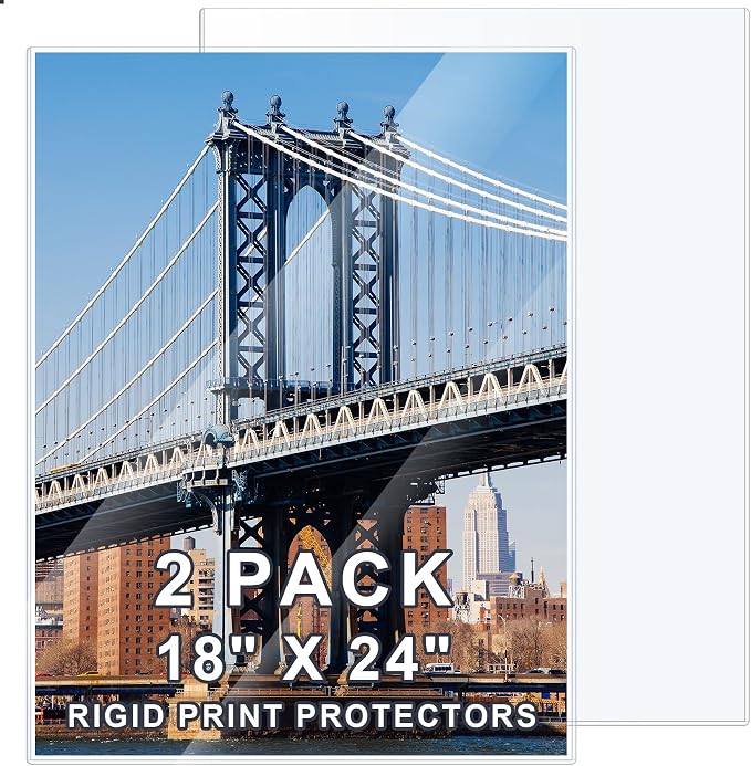 AKONEGE 2 Pcs 18" x 24" Rigid Print Protectors Clear Hard Sheet Protectors Heavy Duty Top Loading Crystal Poster Sleeves Picture Frame Hard Plastic Sleeves for Art Prints Photos Documents Blueprint by AKONEGE