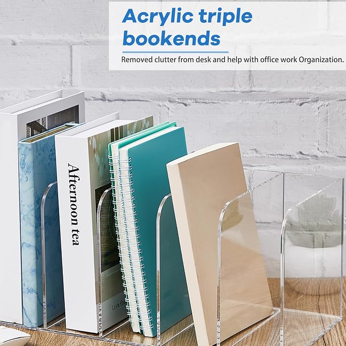 Suzile Clear Acrylic Magazine File Holder with Vertical Compartments Desk Organizer Book Rack for Desk Sorter Paper Folder Office Accessories(Classic,14.2 x 7.2 x 6.5 Inch) - Image 4