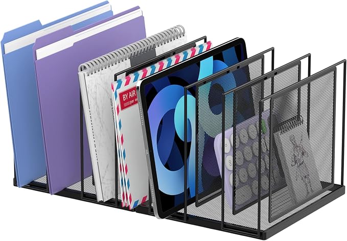 File Organizer for Desk, 7-Section Vertical File Sorter, Paper Holder Organizer Standing Metal File Folder for Office Home Classroom, Black by JMHUD