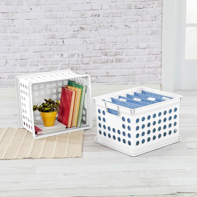 Sterilite Storage Crate Bin File Organizer for Home & Office, White, 6-Pack | Heavy-Duty and Stackable Plastic Boxes and Containers for Desk, Cabinet, Dorm, Garage, or Utility Organization - Image 4