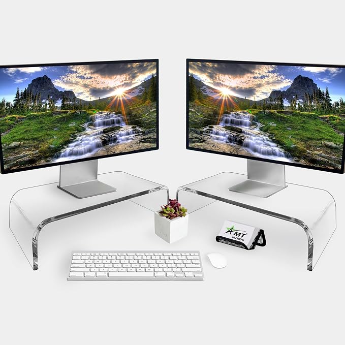 AMT 2 Pack Acrylic Laptop Monitor Stand & Computer Riser with Cat Keyboard Protector, Space-Saving Design, Extra Storage, Clear Shelf - Ideal for Monitors, Laptops, Printers, Desktop Decor - Image 4